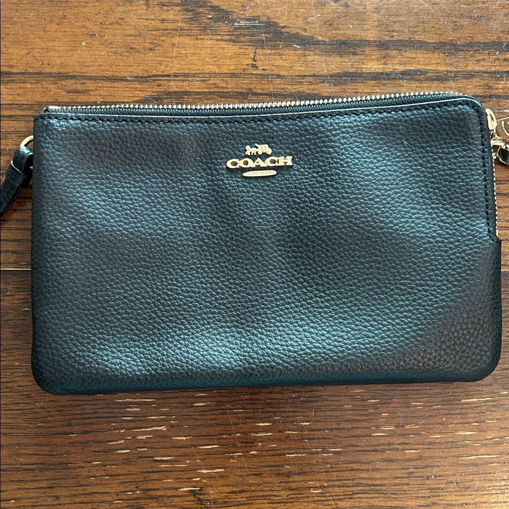 Coach Black Pebbled Leather Wristlet